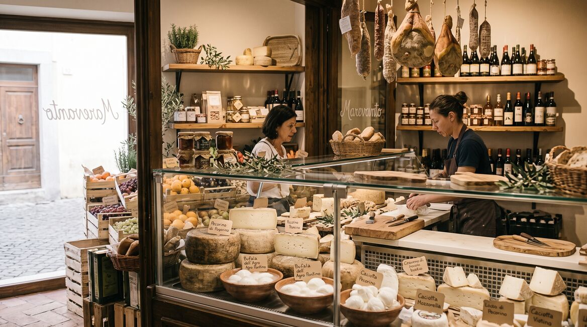 Il banco dei formaggi della Bottega Marevanto